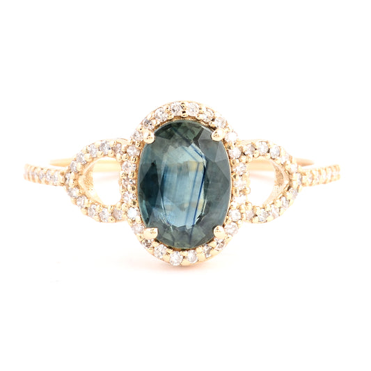 1.57 Ct Oval Mixed Cut Natural Corunum Sapphire 14K Gold Ring