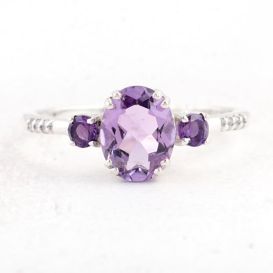 2.04 Ct Oval Amethyst 925 Sterling Silver Ring