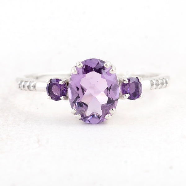 2.04 Ct Oval Amethyst 925 Sterling Silver Ring