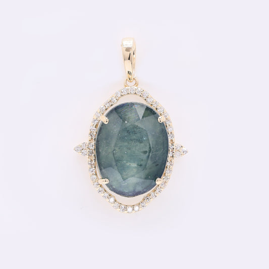8.47 Ct Oval Mixed Cut Natural Sapphire 14K Gold Pendant