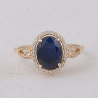 4.10 Ct Oval Blue Sapphire 9K Gold Ring