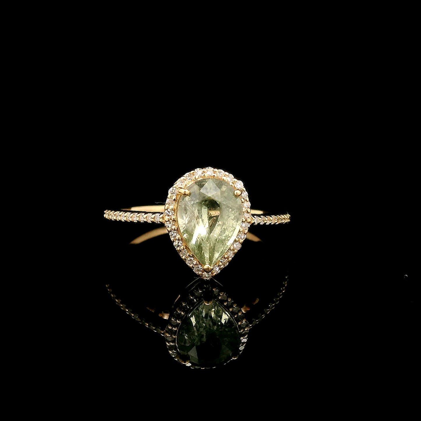1.80 Ct Pear Mixed Cut Natural Green Sapphire 14K Gold Ring
