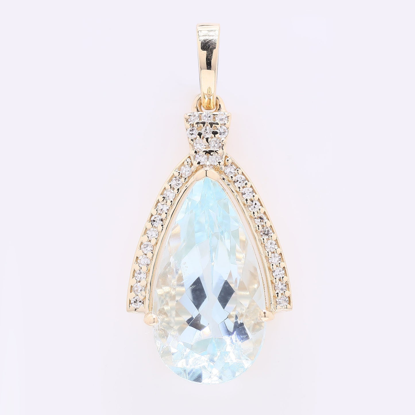 4.24 Ct Pear Mixed Cut Natural Aquamarine 14K Gold Pendant