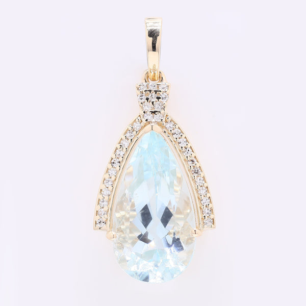 4.24 Ct Pear Mixed Cut Natural Aquamarine 14K Gold Pendant