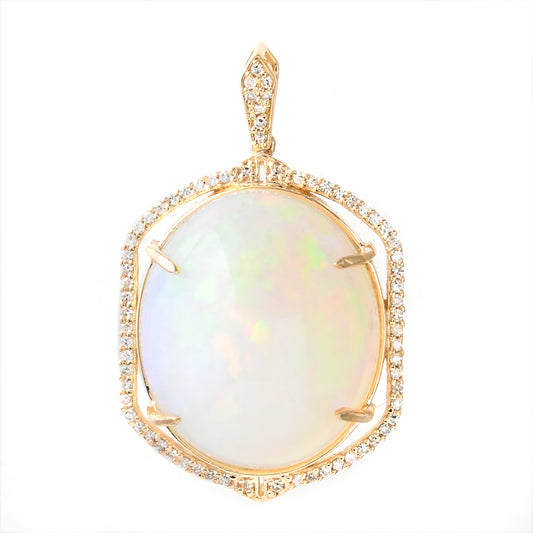 20.80 Ct Oval Cabochon Natural Opal 14K Gold Pendant