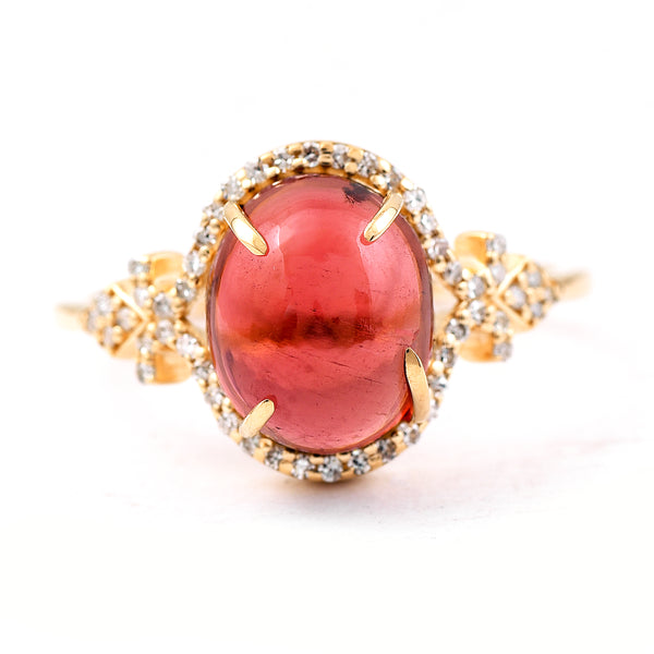 3.60 Ct Oval Cabochon Cut Natural Tourmaline 14K Gold Ring