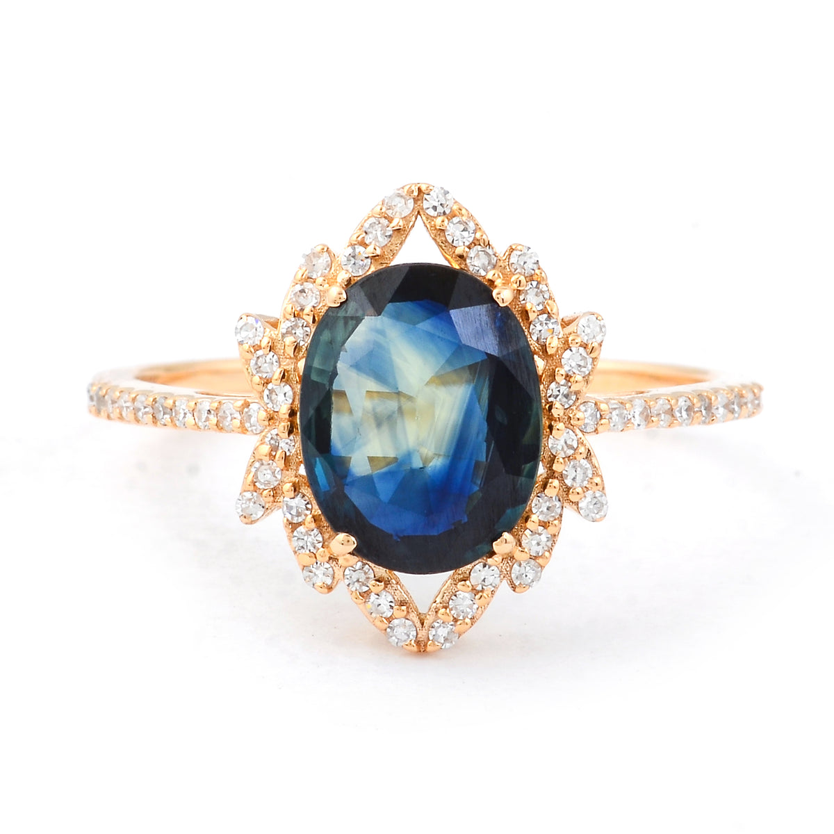 2.30 Ct Oval Mixed Cut Natural Sapphire 14K Gold Ring