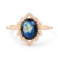 2.30 Ct Oval Mixed Cut Natural Sapphire 14K Gold Ring