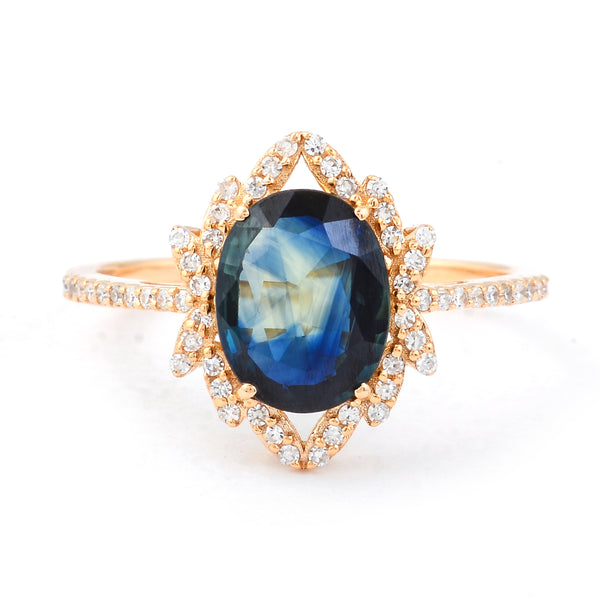 2.30 Ct Oval Mixed Cut Natural Sapphire 14K Gold Ring