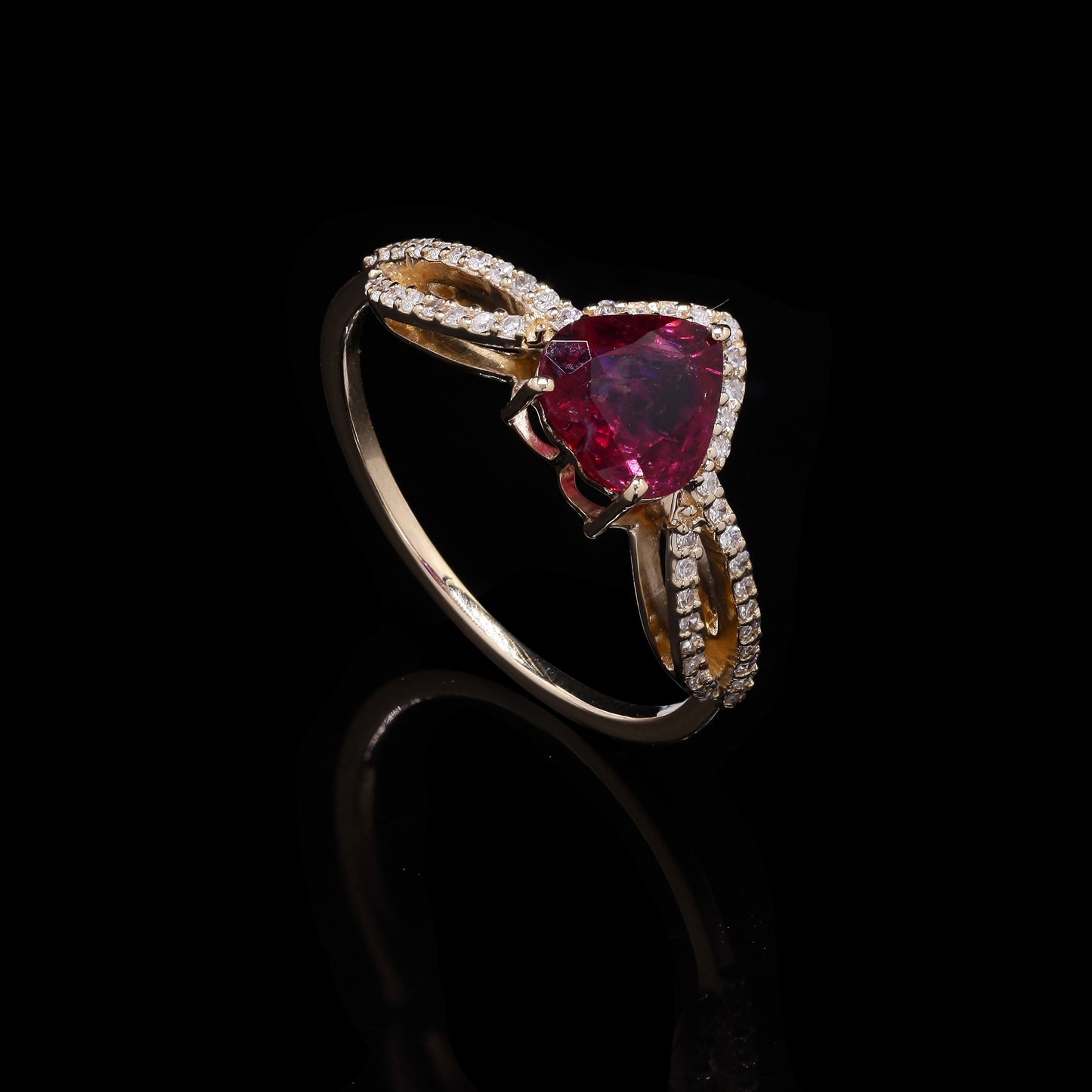 1.11 Ct Heart Mixed Cut Natural Tourmaline 14K Gold Ring
