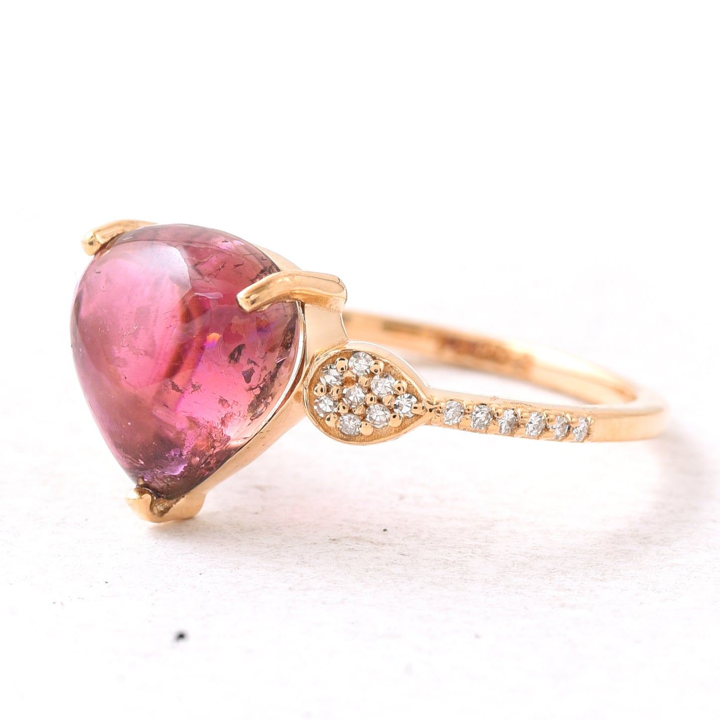 3.49 Ct Pear Cabochon Natural Pink Tourmaline 14K Gold Ring
