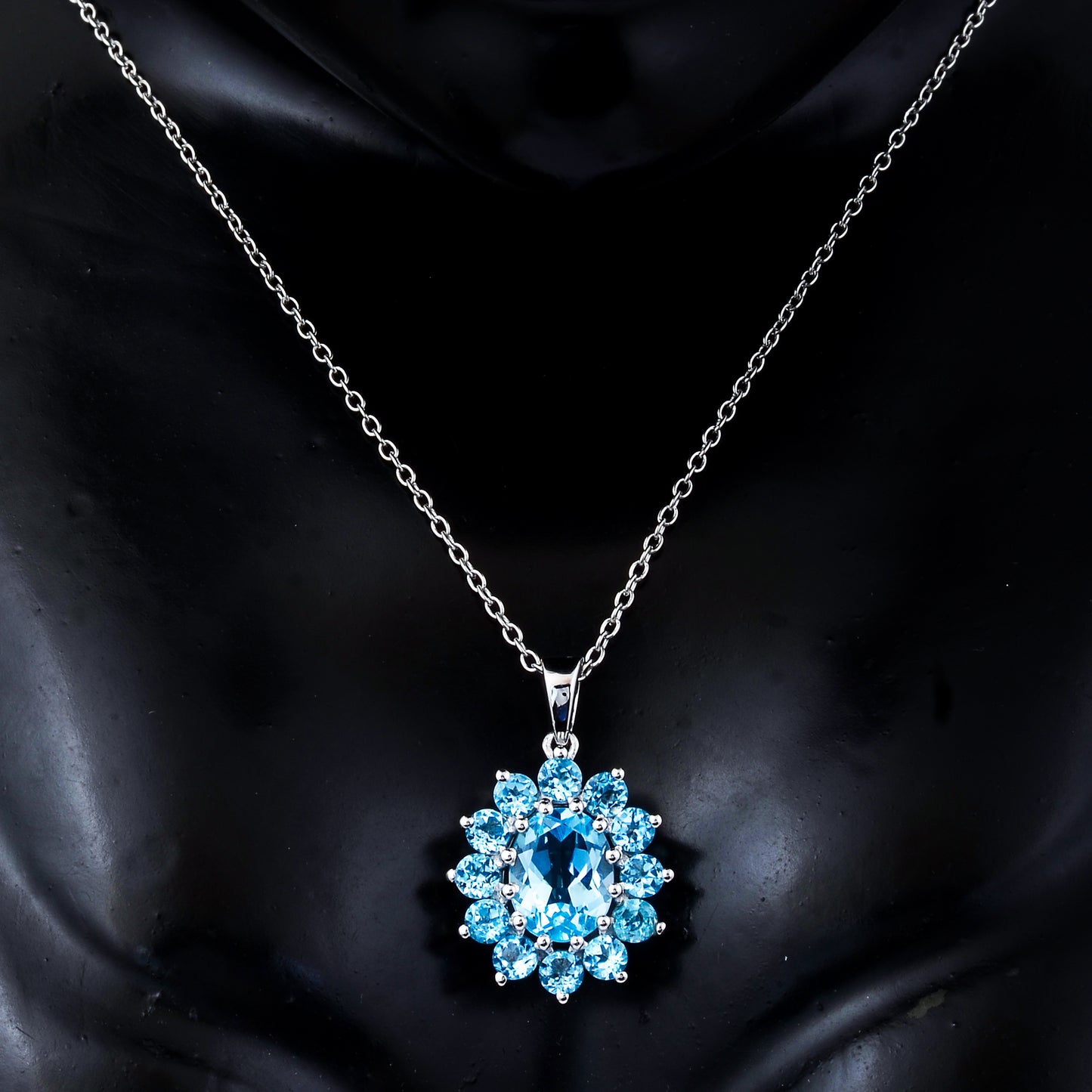 3.68 Ct Oval Sky Blue Topaz, Swiss Blue Topaz 925 Sterling Silver Pendant