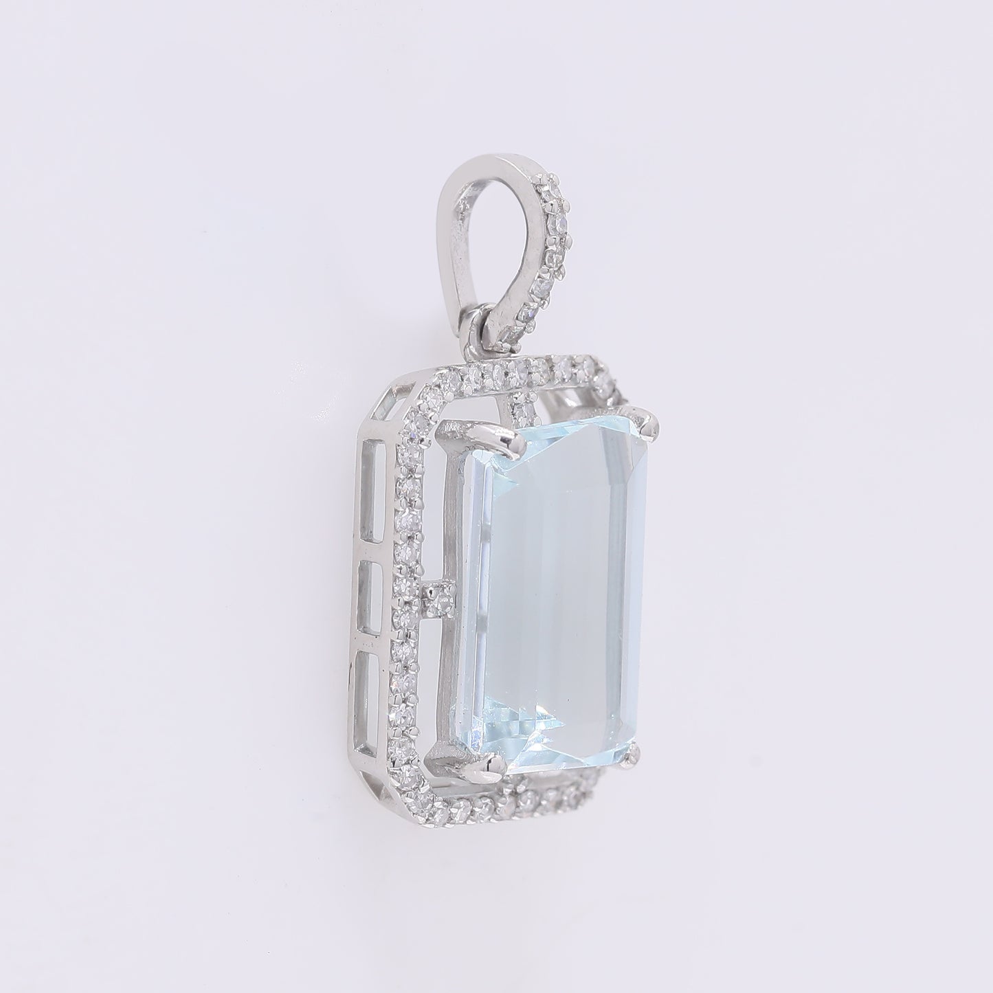 3.19 Ct Octagon Step Cut Natural Aquamarine 950 Platinum Pendant