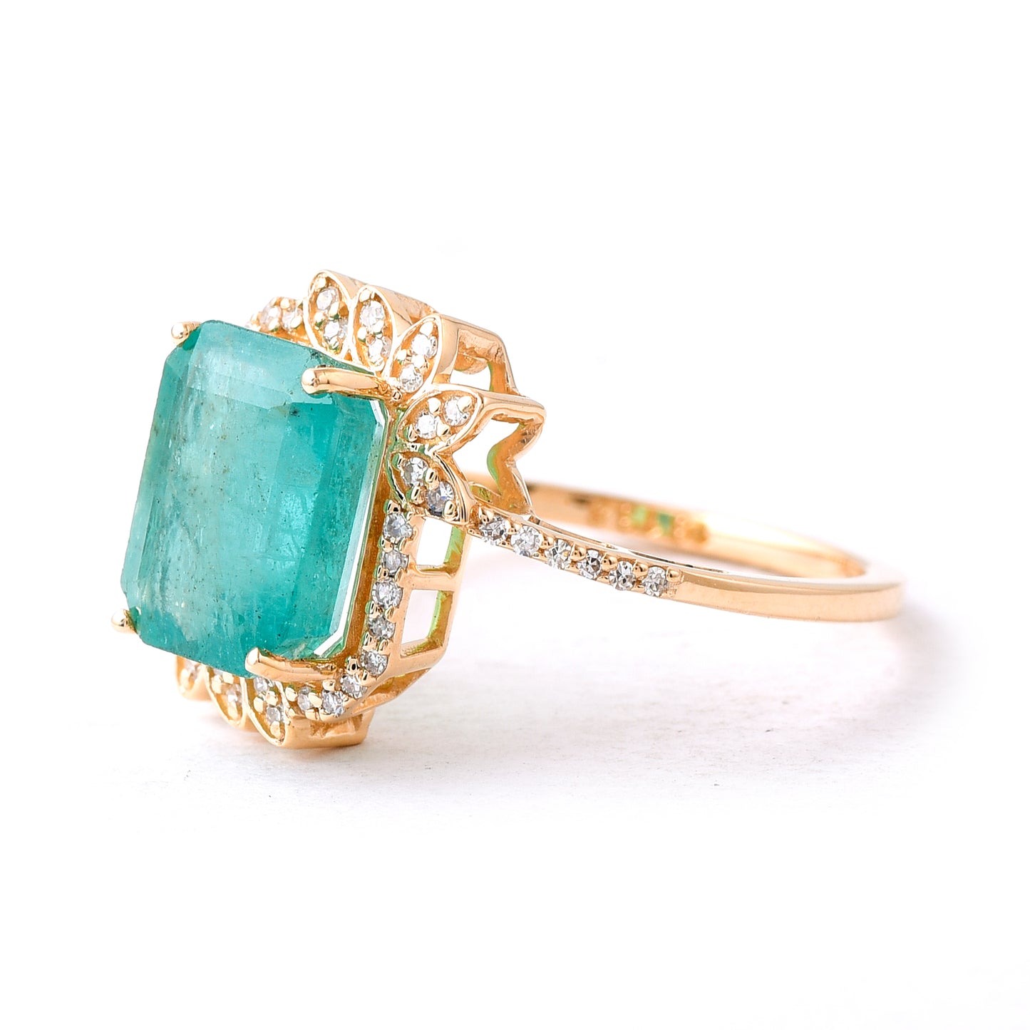 3.79 Ct Octagon Step Cut Natural Emerald 14K Gold Ring