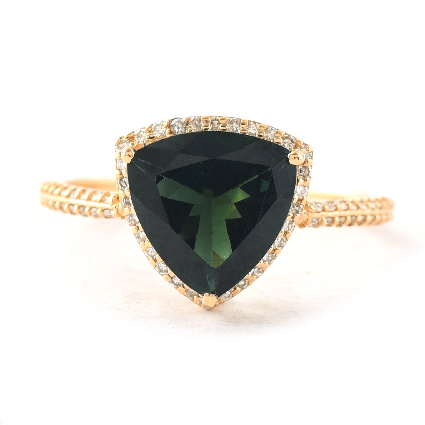 2.51 Ct Triangle Mixed Cut Natural Green Tourmaline 14K Gold Ring