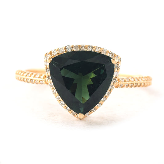 2.51 Ct Triangle Mixed Cut Natural Green Tourmaline 14K Gold Ring