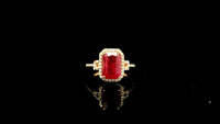 3.96 Ct Cut Cornered Rectangular Mixed Cut Natural Corundum Ruby 18K Gold Ring