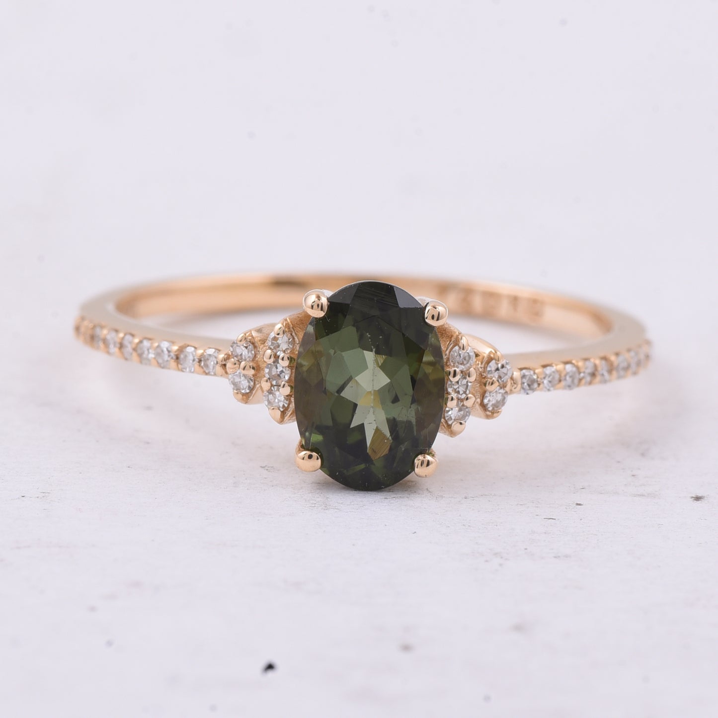 0.92 Ct Oval Natural Green Tourmaline 14K Gold Ring