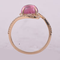 2.02 Ct Round Cabochon Cut Natural Pink Tourmaline 14K Gold Ring