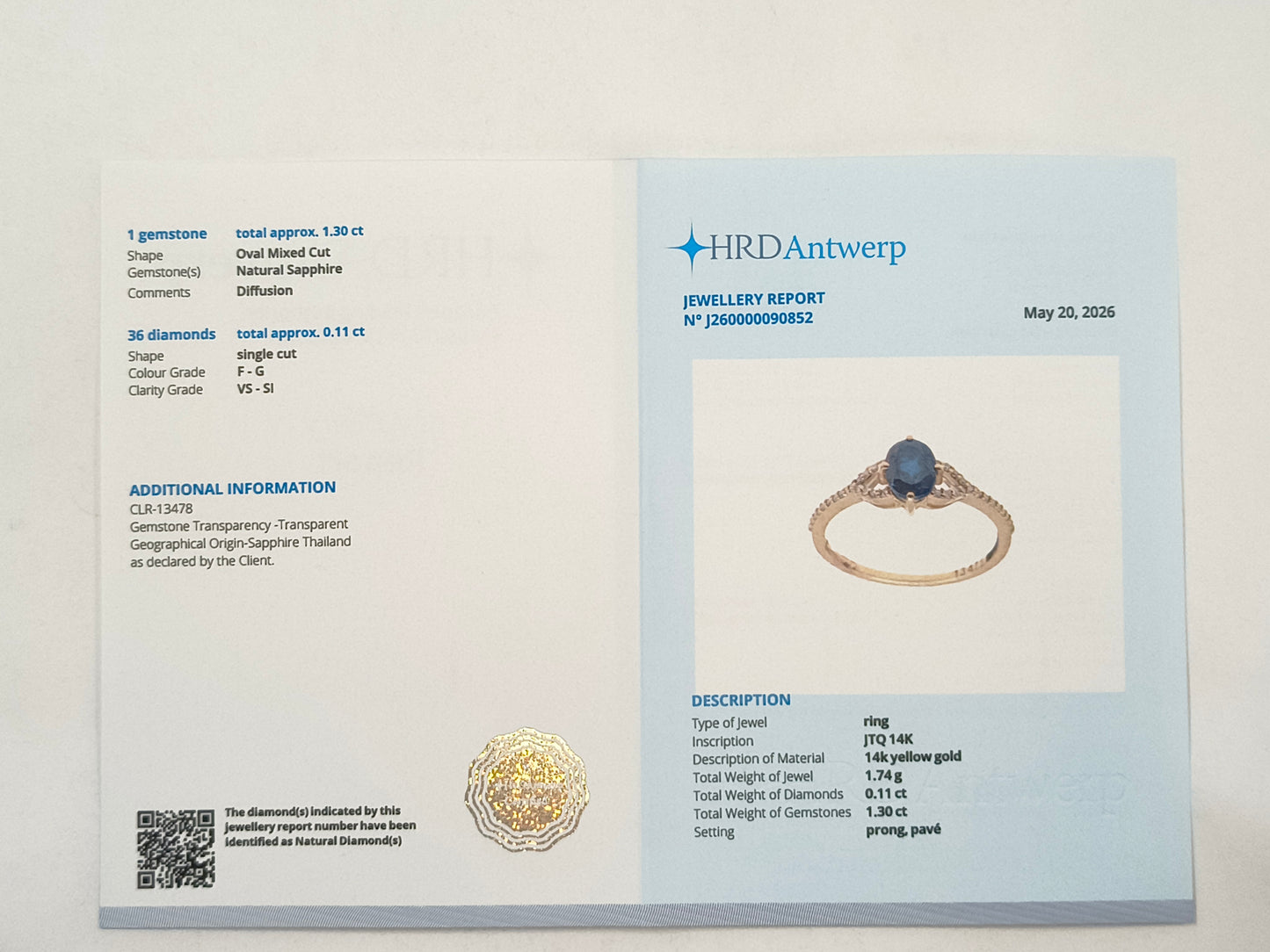 1.41 Ct Oval Sapphire 14K Gold Ring
