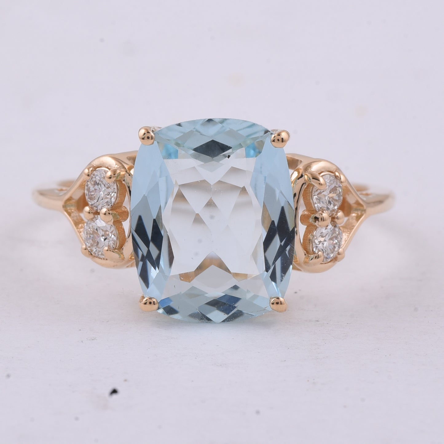2.95 Ct Cushion Natural Aquamarine 14K Gold Ring