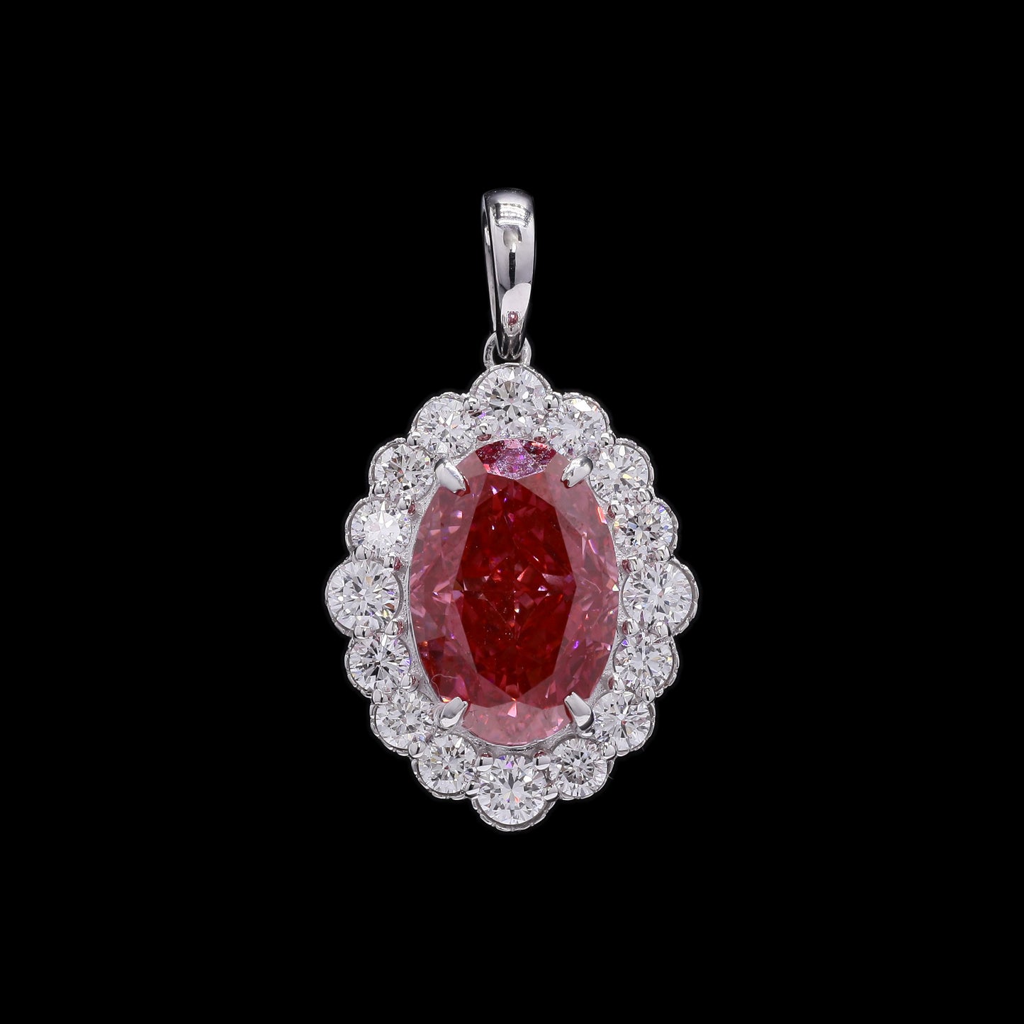3.66 Carats Fancy Vivid Pink Lab Grown Diamond 14K Gold Pendant
