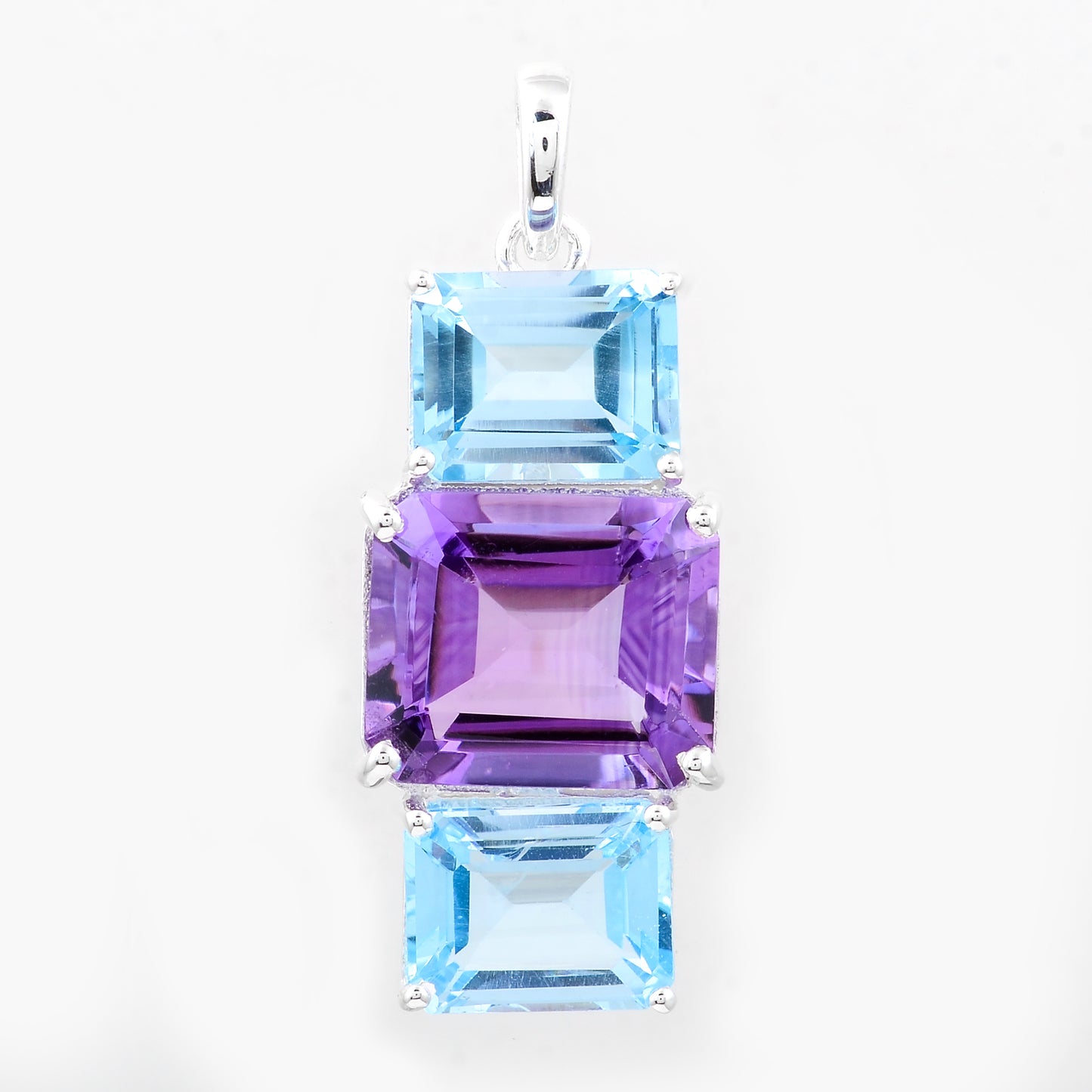 10.66 Ct Octagon Amethyst, Blue Topaz, 925 Sterling Silver Pendant
