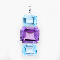 10.66 Ct Octagon Amethyst, Blue Topaz, 925 Sterling Silver Pendant