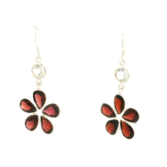12.25 Ct Garnet, White Topaz 925 Sterling Silver Earrings