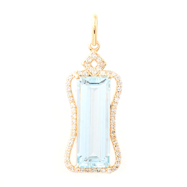 4.01 Ct Rectangle Step Cut Natural Aquamarine 14K Gold Pendant