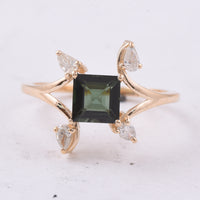 1.30 Ct Square Step Cut Natural Green Tourmaline 14K Gold Ring