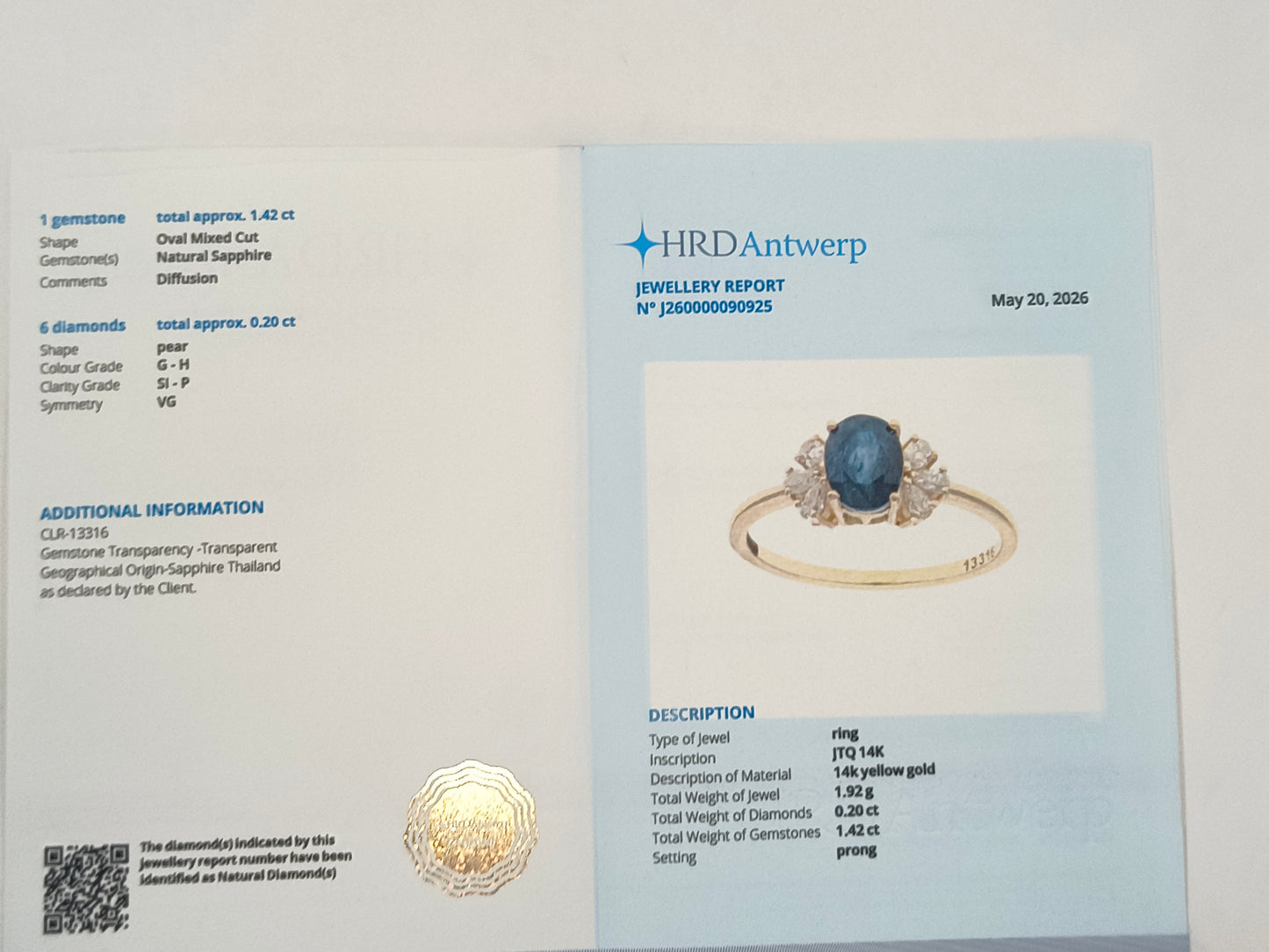 1.62 Ct Oval Sapphire 14K Gold Ring