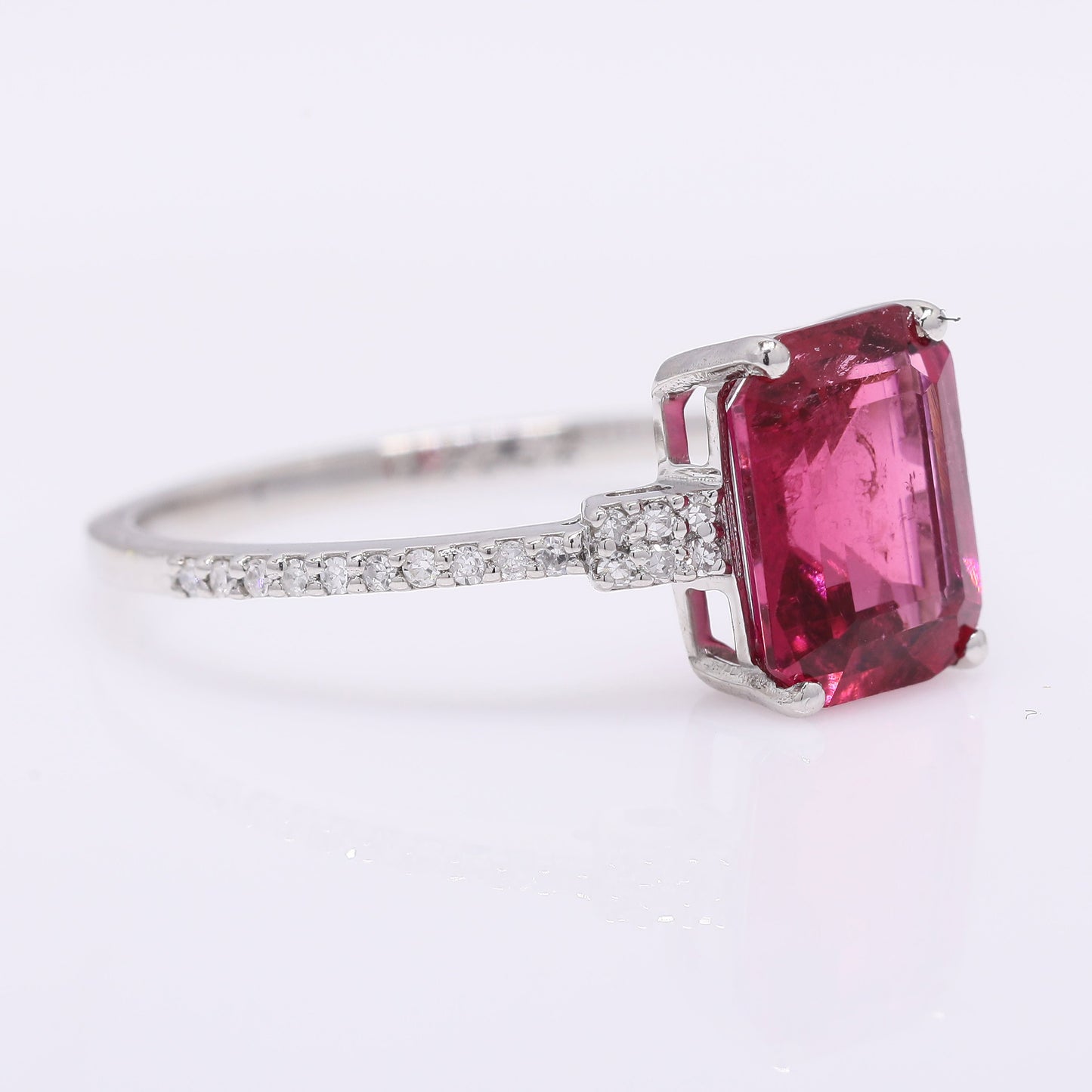 1.95 Ct Octagon Step Cut Natural Rubellite 950 Platinum Ring