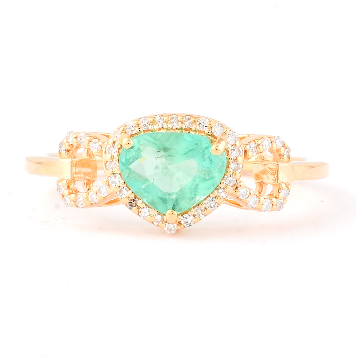 0.84 Ct Pear Mixed Cut Natural Emerald 14K Gold Ring