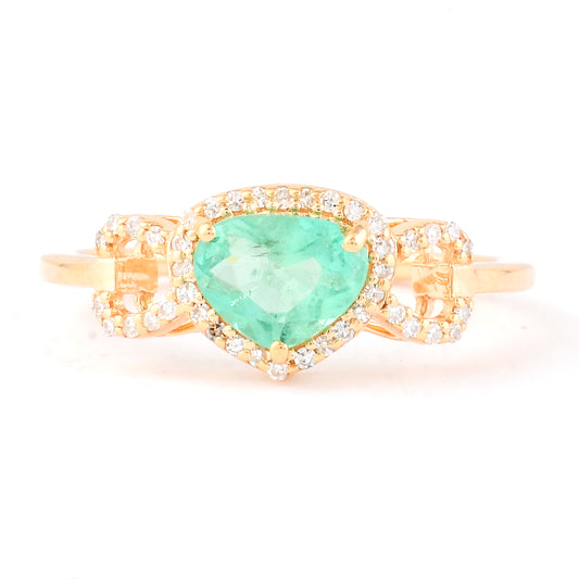 0.84 Ct Pear Mixed Cut Natural Emerald 14K Gold Ring