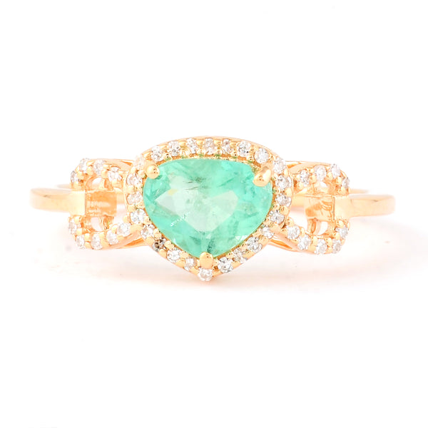 0.84 Ct Pear Mixed Cut Natural Emerald 14K Gold Ring
