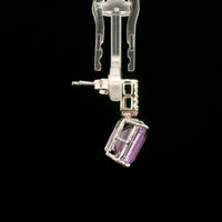 6.71 Ct Octagon Amethyst, White Zircon 925 Sterling Silver Earrings
