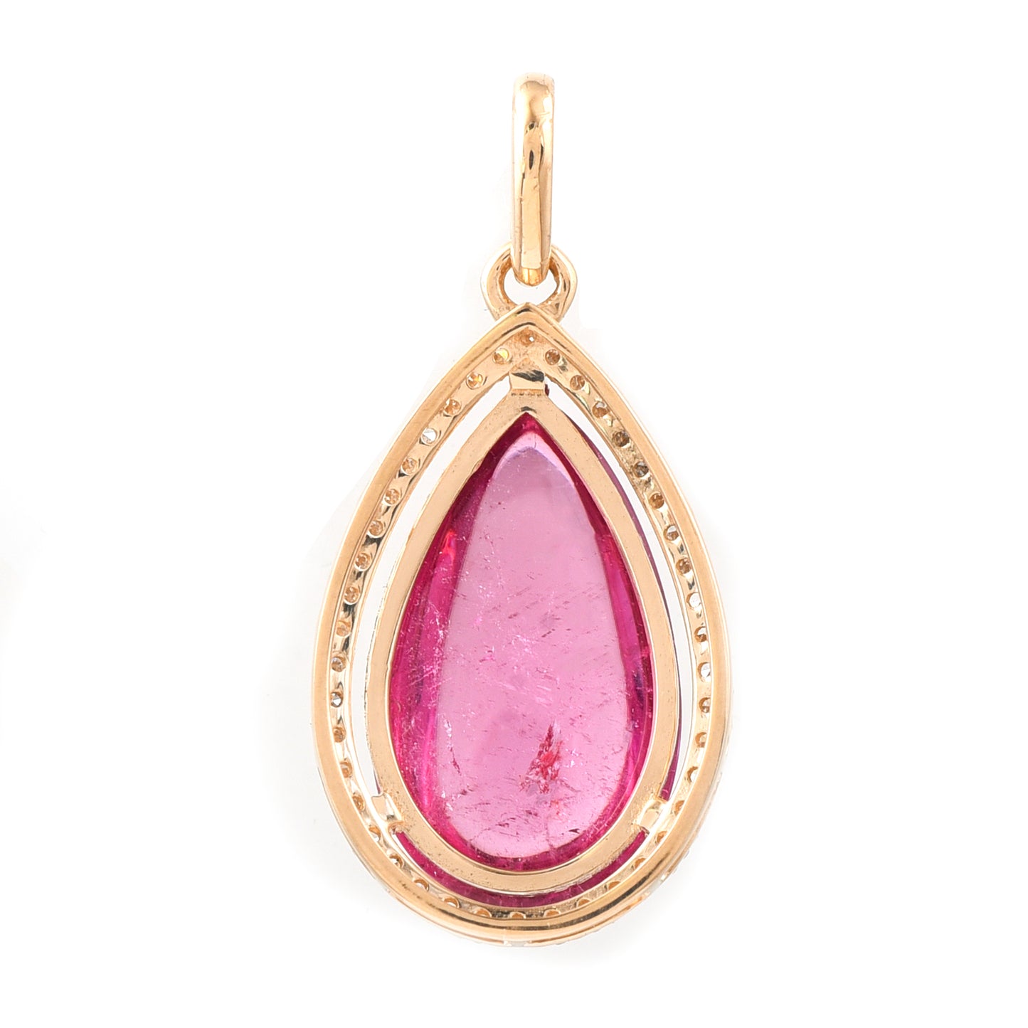 5.31 Ct Pear Cabochon Natural Pink Tourmaline 14K Gold Pendant