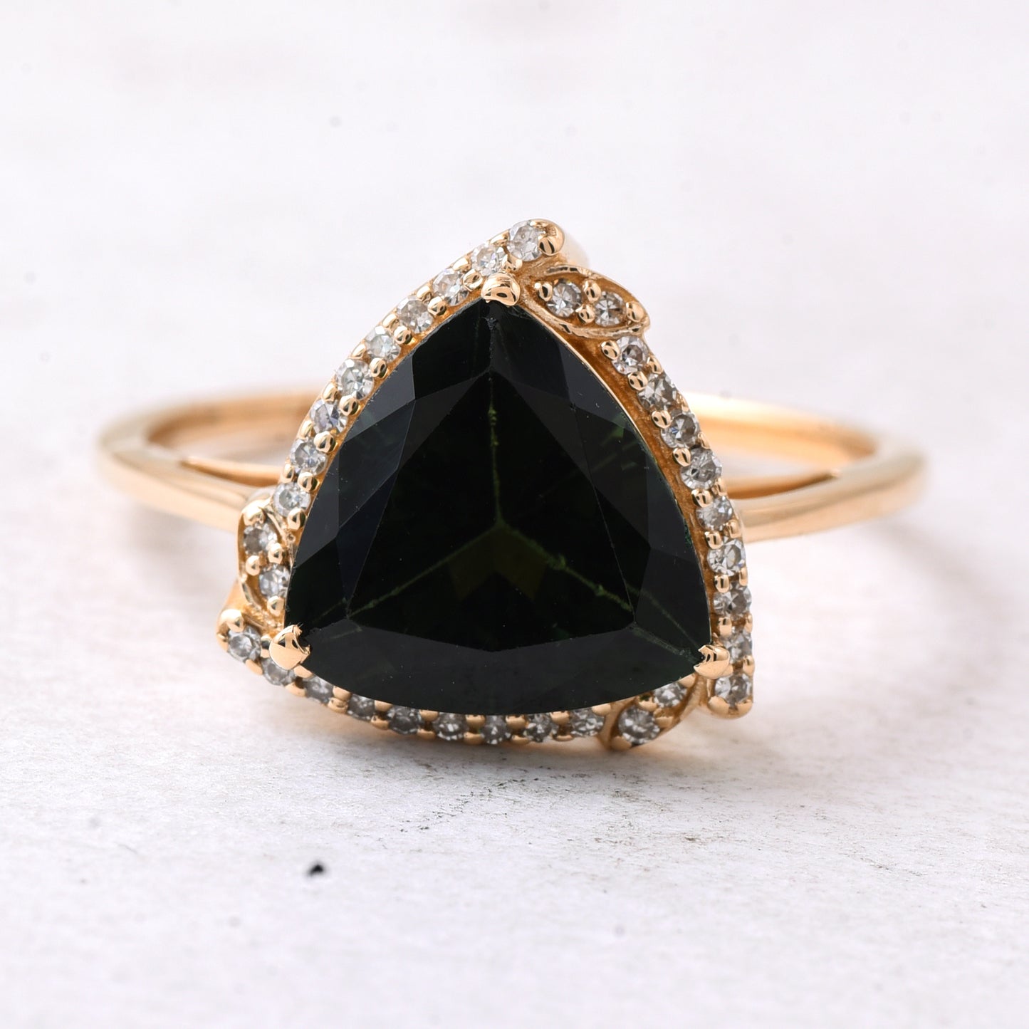 2.82 Ct Triangle Mixed Cut Natural Green Tourmaline 14K Gold Ring