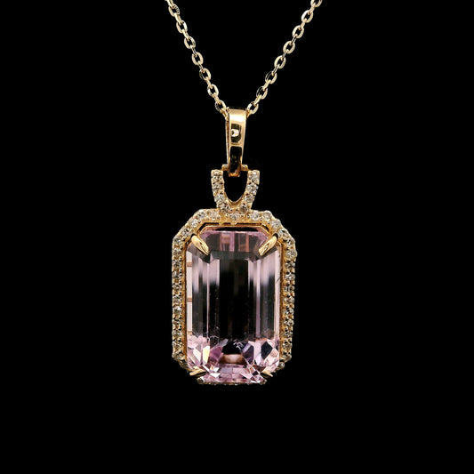 7.69 Ct Octagon Kunzite 14K Gold Pendant