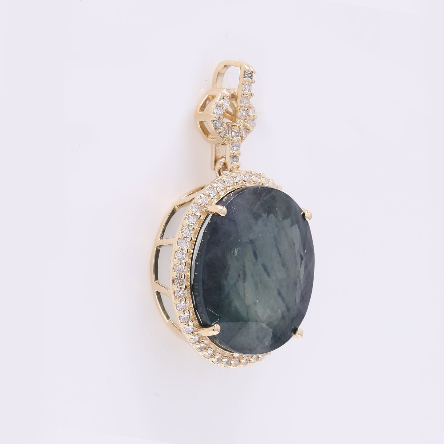 10.31 Ct Oval Mixed Cut Natural Sapphire 14K Gold Pendant