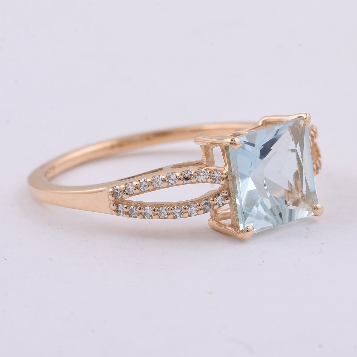 1.40 Ct Square Step Cut Natural Aquamarine 14K Gold Ring