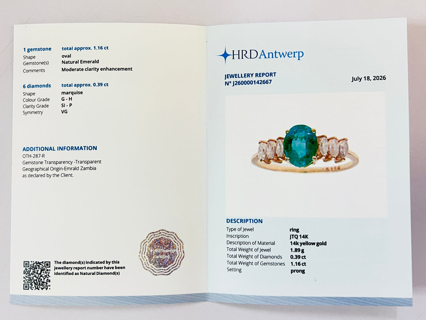 1.55 Ct Oval Natural Emerald 14K Gold Ring