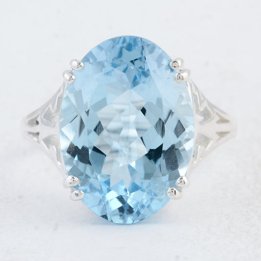 14.82 Ct Oval Swiss Blue Topaz 925 Sterling Silver Ring