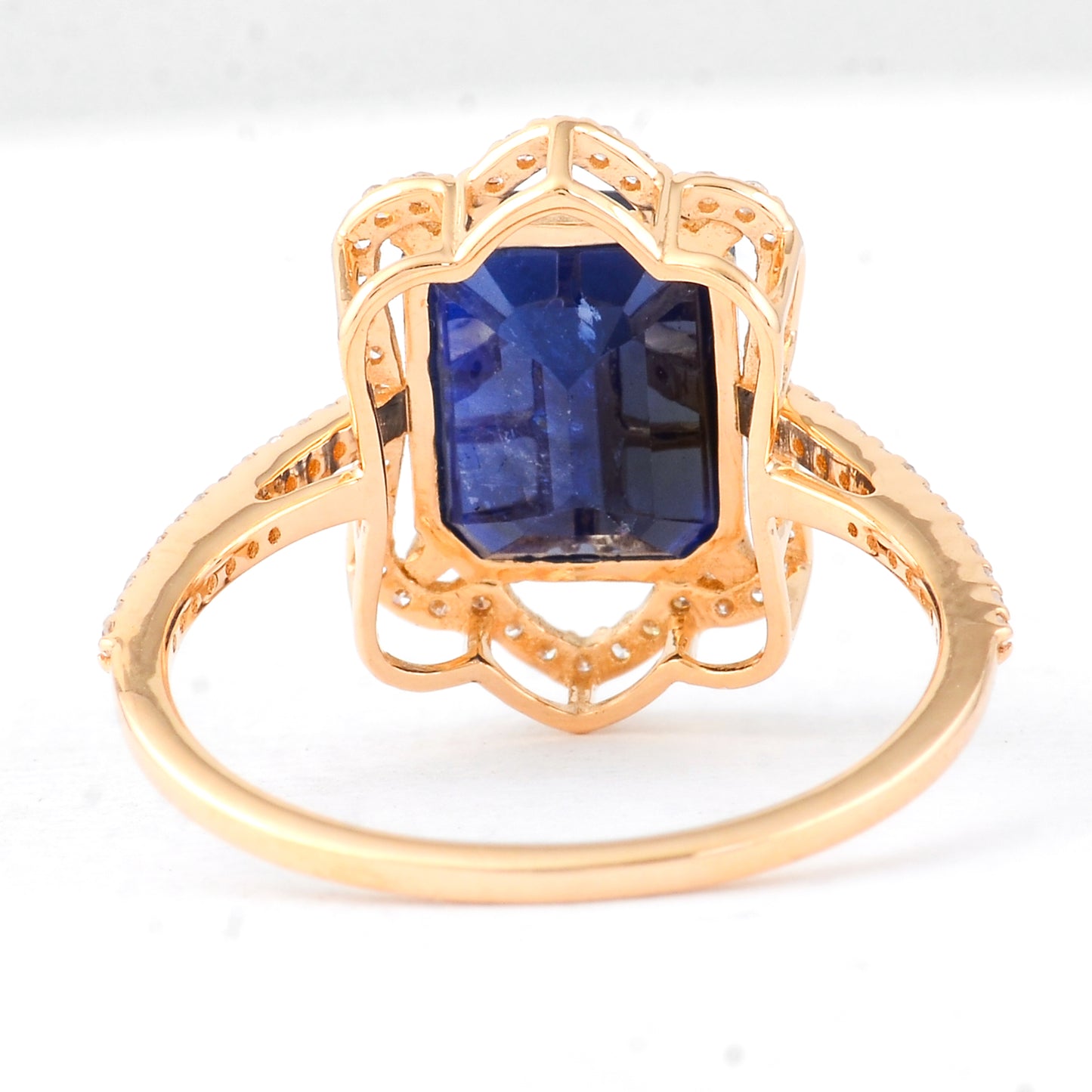 3.70 Ct Octagon Step Cut Natural Sapphire 14K Gold Ring
