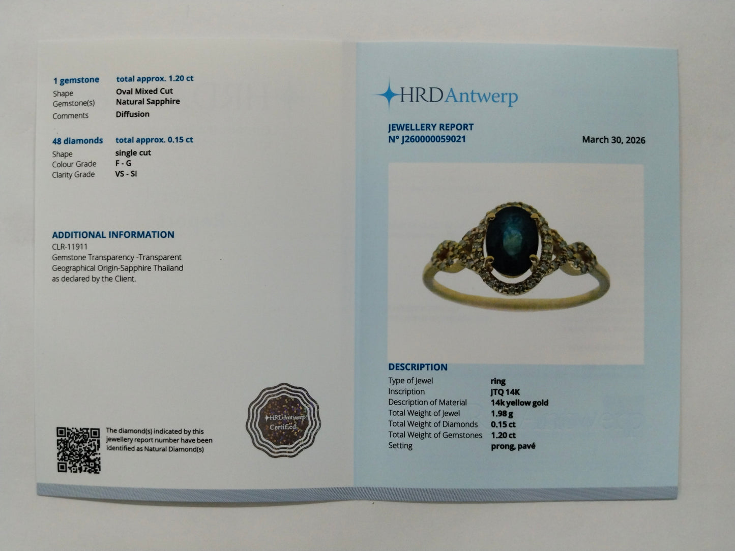 1.35 Ct Oval Mixed Cut Natural Sapphire 14K Gold Ring