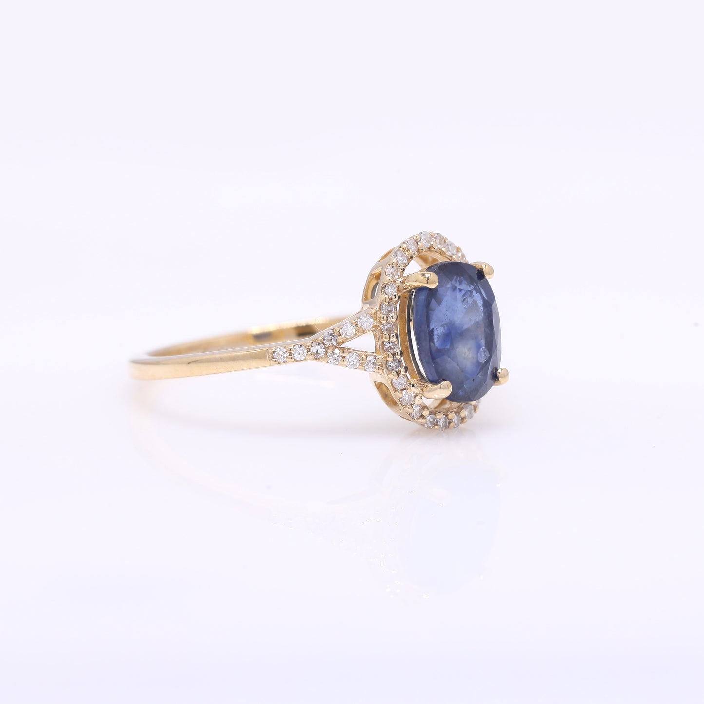 1.94 Ct Oval Mixed Cut Natural Sapphire 14K Gold Ring