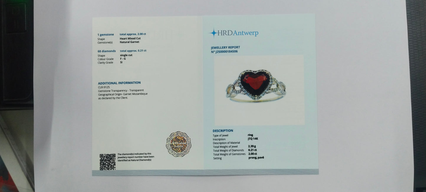 2.21 Ct Heart Mixed Cut Natural Garnet 14K Gold Ring