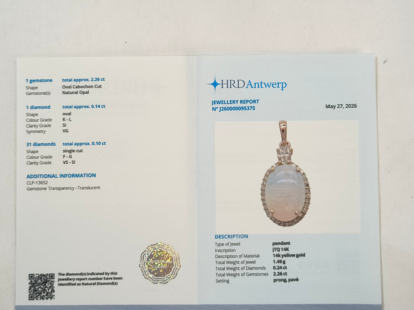 2.50 Ct Oval Cabochon Cut Natural Opal 14K Gold Pendant