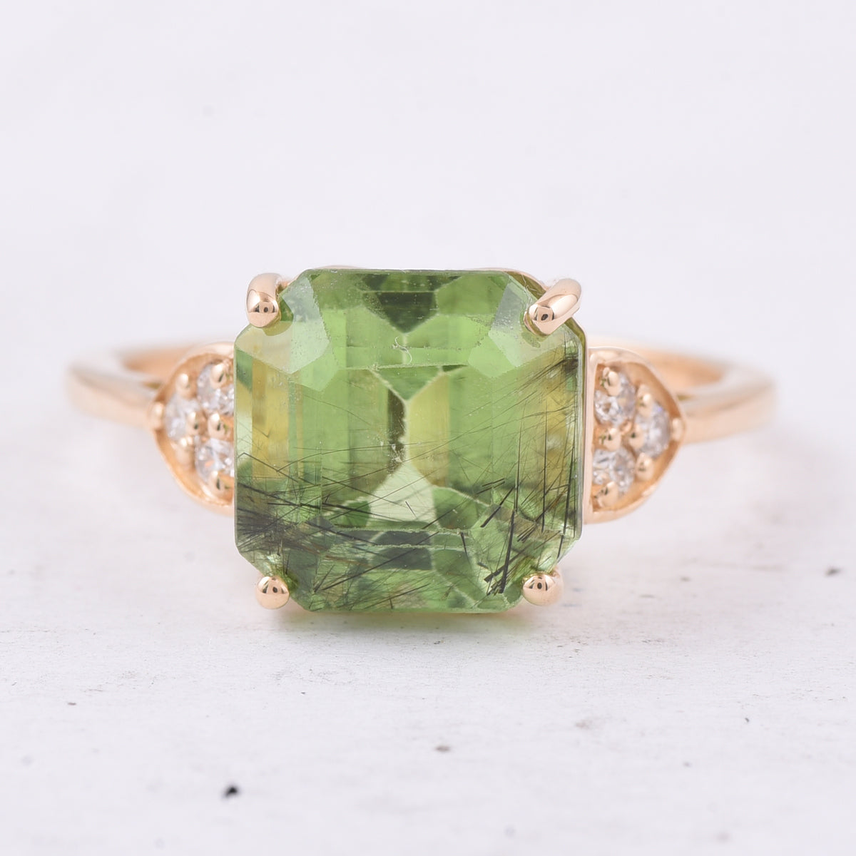 5.25 Ct Octagon Natural Peridot 14K Gold Ring